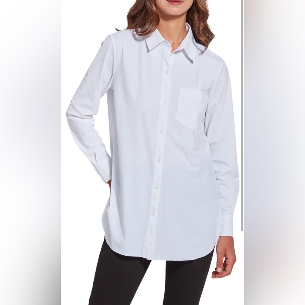 LYSSÉ BUTTON DOWN SHIRT IN WHITE SIZE SMALL
